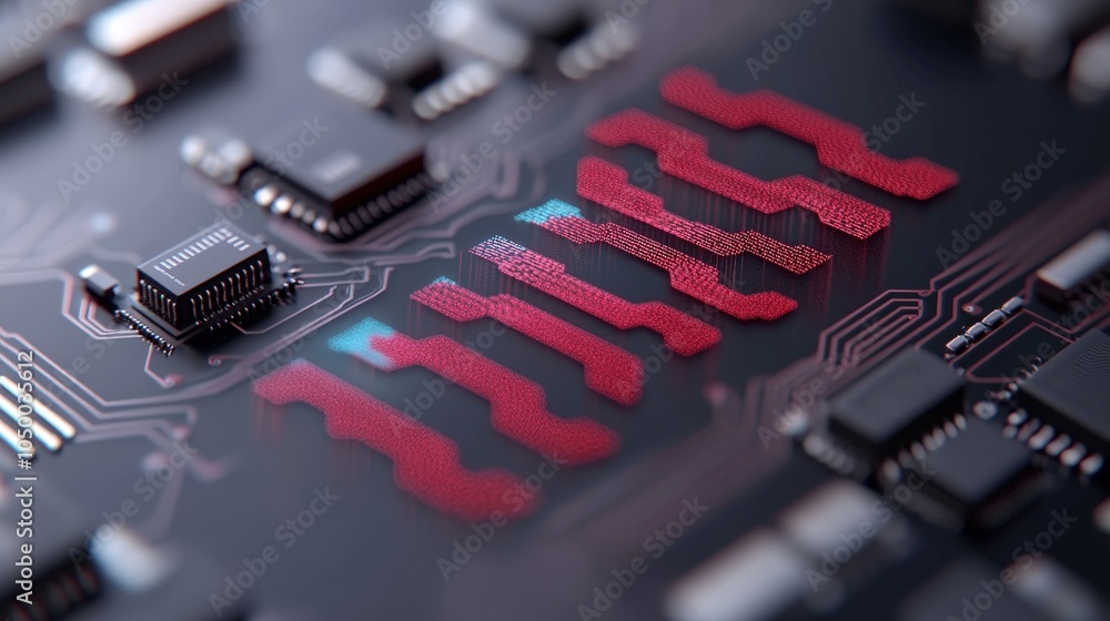 Poster abstract red and blue data visualization on circuit board