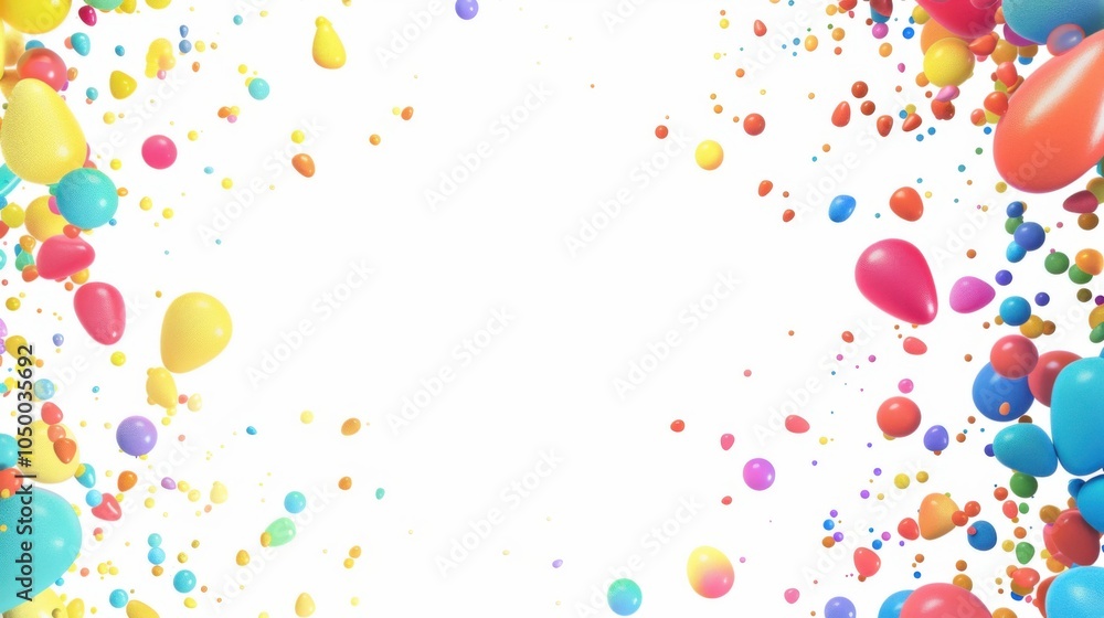 Poster colorful and cute graphic images of different geometric shapes arranged around a white space in the 