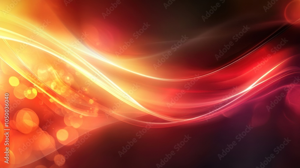 Aufkleber abstract red and orange flowing light waves with bokeh effects. digital background illustration.