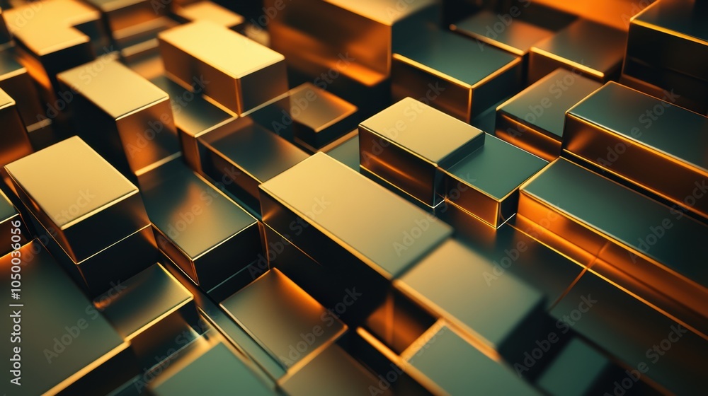 Aufkleber abstract 3d geometric blocks with metallic gold and black gradient. futuristic pattern for digital d