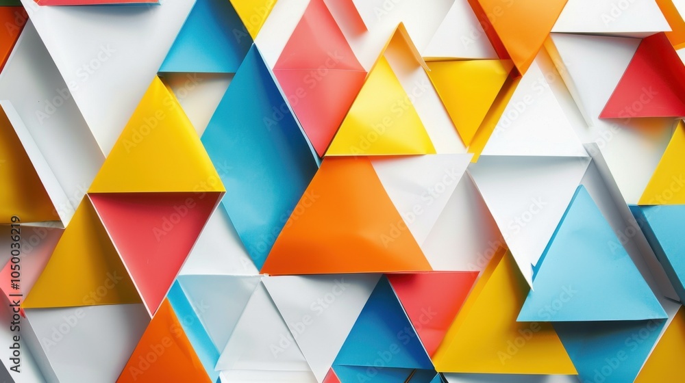 Poster a graphic image of overlapping triangle geometric shapes with bright colors as a backdrop for your d