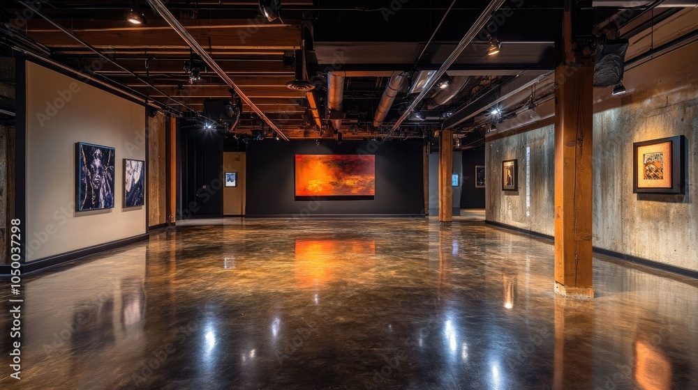 Poster A contemporary photo studio with an array of dynamic backdrops, perfect for capturing diverse photography styles and artistic concepts.