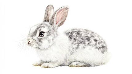 Obraz premium A delicate watercolor depiction of a rabbit sitting, with soft fur details in shades of gray and white, isolated on a clean white background for a gentle feel