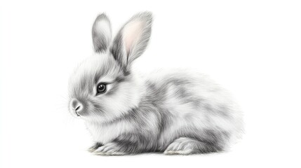 Obraz premium A delicate watercolor depiction of a rabbit sitting, with soft fur details in shades of gray and white, isolated on a clean white background for a gentle feel