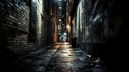 Fototapeta premium Dark Urban Alleyway with Dim Lighting