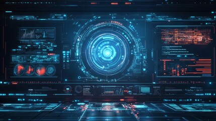 Futuristic Digital Interface with High-Tech Elements and Blue Glow