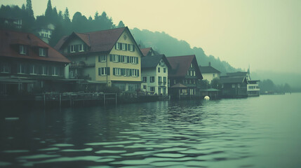 Fototapeta premium Houses on the Lake, water, building, architecture, homes, waterfront