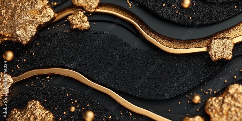 Poster abstract black and gold background with curved lines and textures