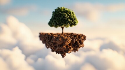 Floating Island with Tree in Clouds   Surreal Nature Concept