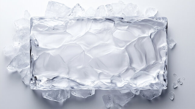 Rectangular frame in light blue ice. Frame made of ice shards.