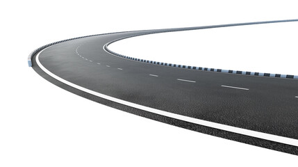 Curved paved blacktop road, with white pavement markings