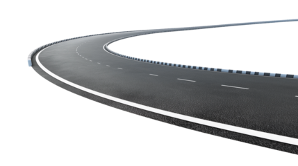 Curved paved blacktop road, with white pavement markings