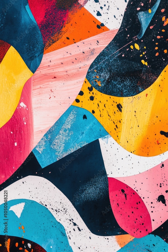 Poster colorful abstract painting with splatters of paint. the painting is a mix of different colors and sh