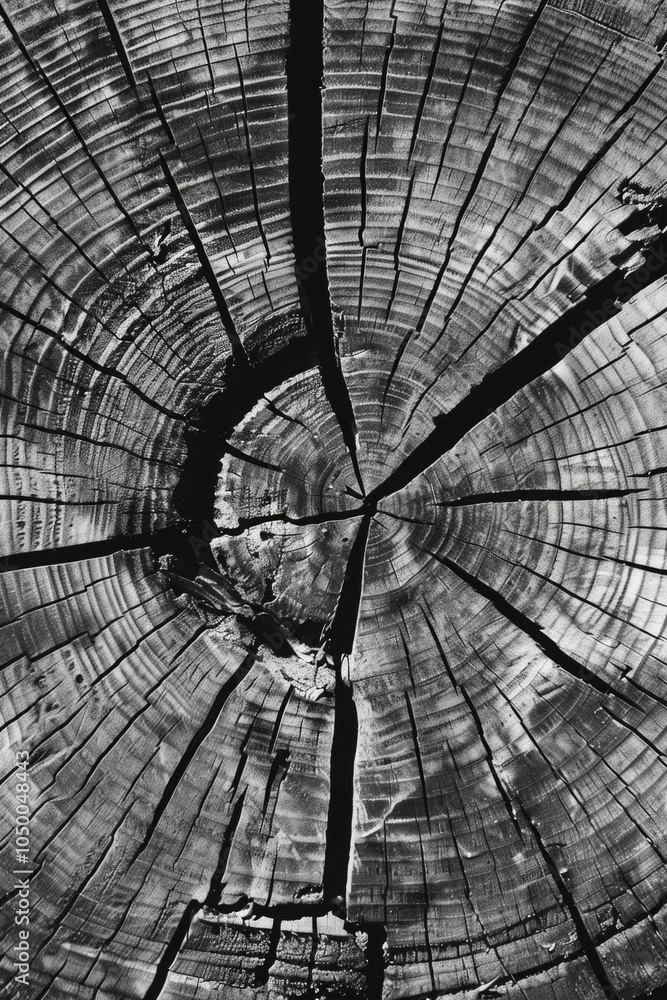 Poster close up of a tree trunk with a black and white filter. the image has a moody and mysterious feel to