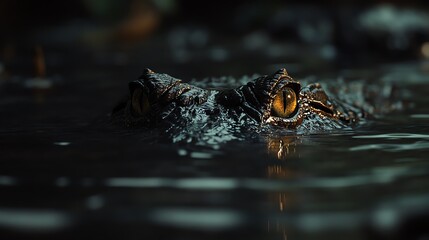 Fototapeta premium Crocodile eyes above water surface, low light