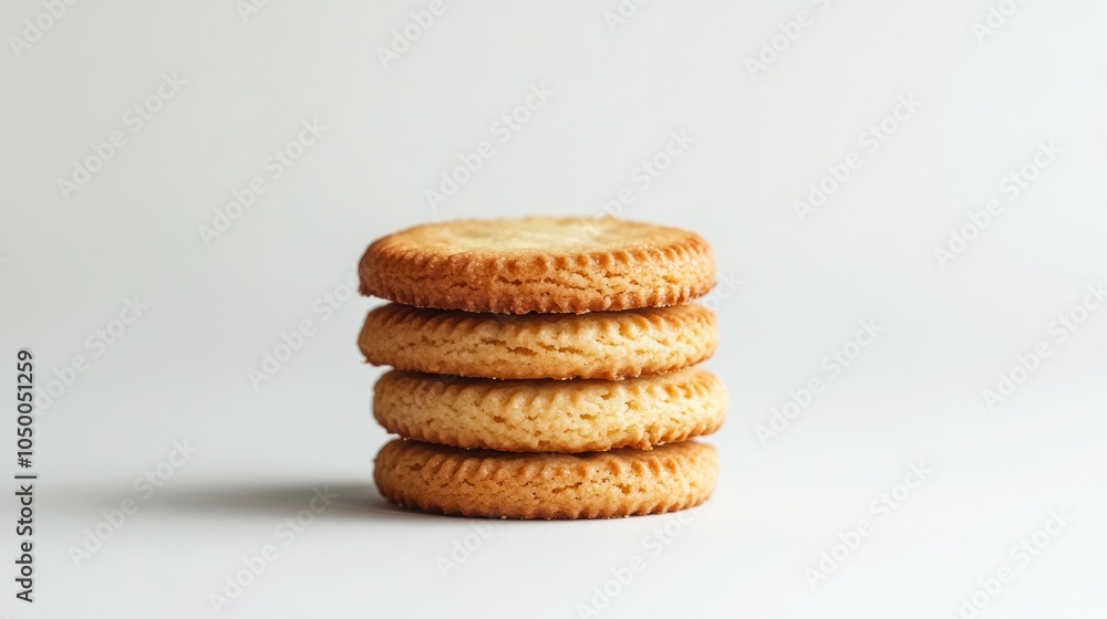 Poster stack of cookies on a white background. the cookies are all the same size and shape. they are stacke