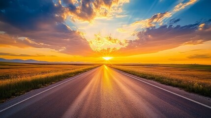 Scenic Sunset Over Open Road