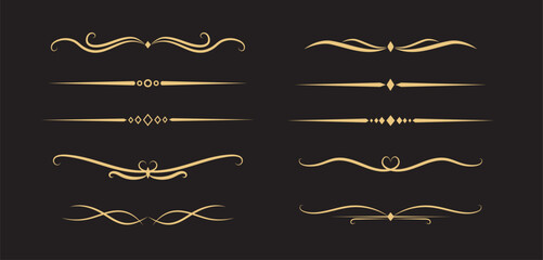 Set of Vintage decorative golden lines. text dividers. Gold line border. Lines separators, Borders, Vintage dividers, Underline elements. Vector illustration
