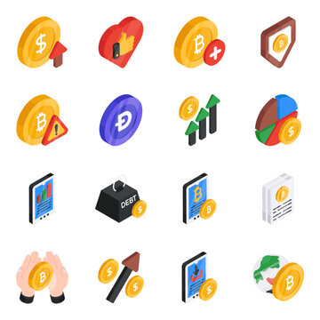 Set of Currency Flat Isometric Icons 
