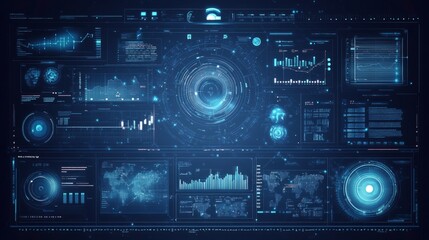 Futuristic Data Visualization Interface with Graphs and Displays