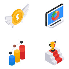 Set of Business and Investment Flat Isometric Icons 
