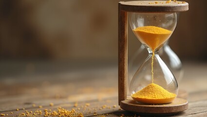 Golden hourglass with sand flowing gracefully   symbol of patience and time passing