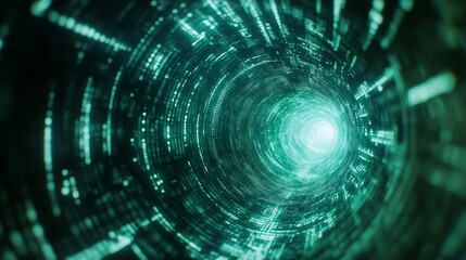 Obraz premium Abstract Digital Tunnel with Futuristic Green Light Patterns