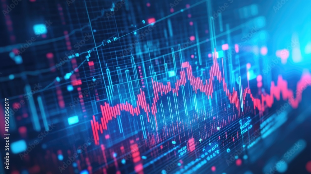 Poster colorful graph with red and blue lines. the red lines are the highest points and the blue lines are 