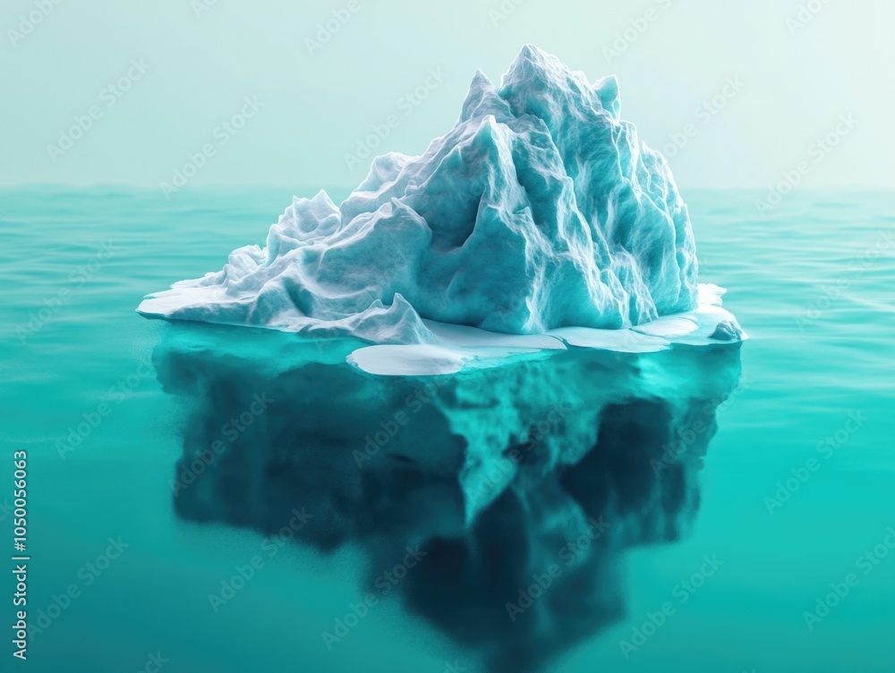 Poster large ice block floating in the ocean. the ice block is surrounded by water and the ocean is blue