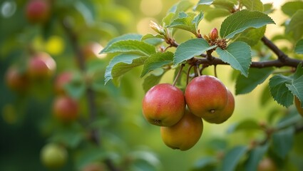 Tree with blossoms unripe fruit and ripe fruit Symbolizing growth and patience