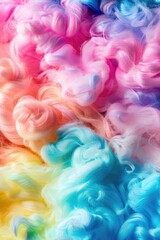 Fototapeta premium Colorful, rainbow-colored hair piece with a blue, pink, and yellow strand. The hair is curled and has a lot of volume