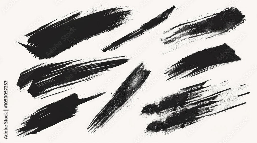 Aufkleber collection of black brush strokes on a white background. the strokes vary in length and direction, c