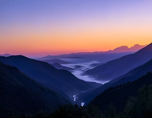 Fototapeta premium Beautifull sunset in the misty mountains