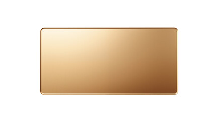 Gold rectangular metal tray, lying on transparent background, top view