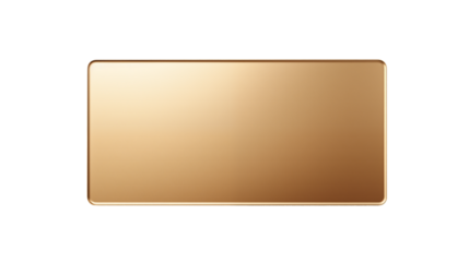 Gold rectangular metal tray, lying on transparent background, top view