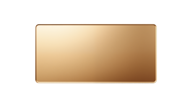 Gold rectangular metal tray, lying on transparent background, top view