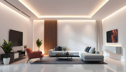 3d image rendering footage contemporary interior modern design. Stylish interior isolated with white highlights, png