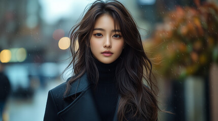 Obraz premium 美女, 女性, 美しい, 顔, モデル, 日本, 韓国, 中国, アジア, カフェ, ファッション