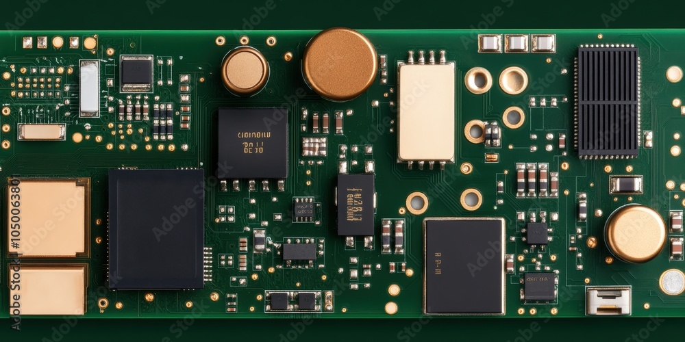 Poster close up of circuit board with microchips and components