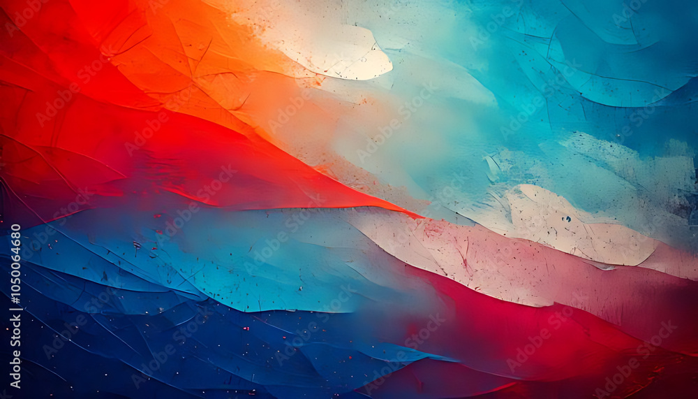 Poster abstract grainy background features vibrant color gradient blues reds whites across various textures