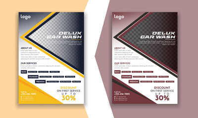 Car wash creative car care, repair, servicing, rent, maintenance, free, discount, campaign, clear, dirty, wax, work, web, brand, vehicle, goggles, promo, a4 eps template.