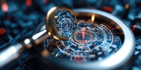 Futuristic Technology Concept with Magnifying Glass and Circuitry Design