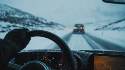 Driving Through Snowy Winter Landscape