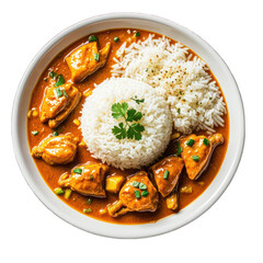 Chicken curry with rice isolated on transparent background