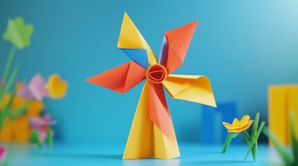 Colorful Paper Windmill in a Whimsical Garden