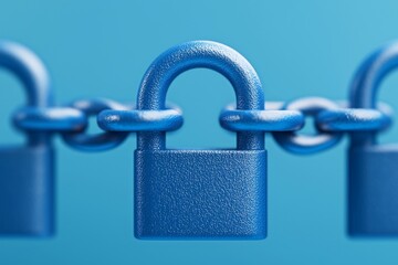 A blue lock in 3D connected to a chain emphasizes the necessity for strong data security and protection.