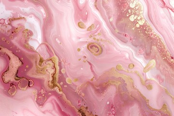 This image shows an abstract pattern with swirling pink and gold colors resembling marble, creating an elegant and luxurious appearance.