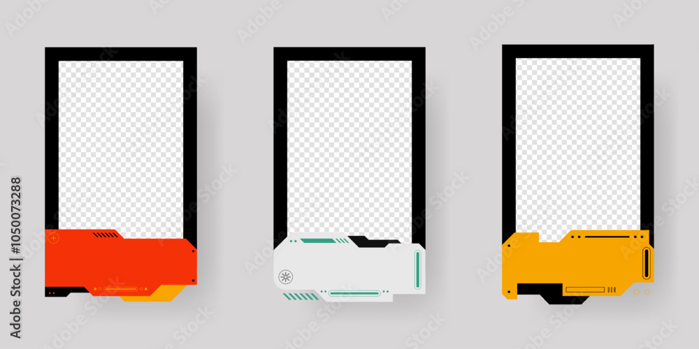 Aufkleber collection of player frames template. cyberpunk style. game card frame mockup template design.