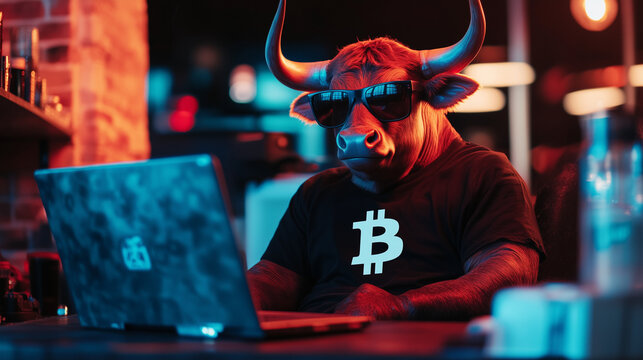 bitcoin bull on laptop