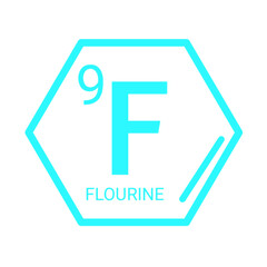 Fluorine Element Atomic Number 9, Chemical Symbol F, Hexagon Design